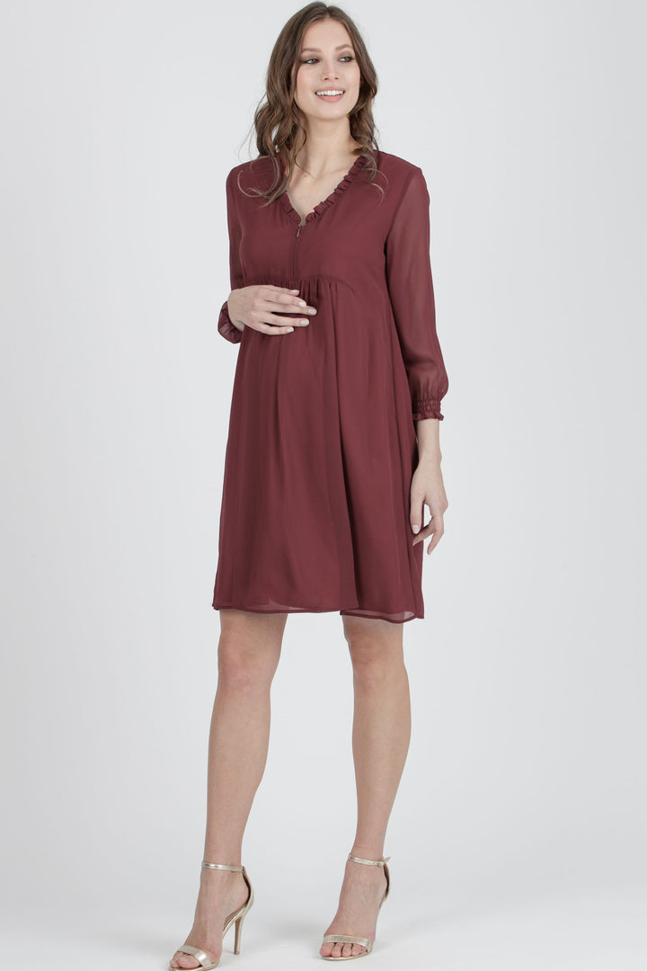 Diana Chiffon Maternity Nursing Dress in Merlot