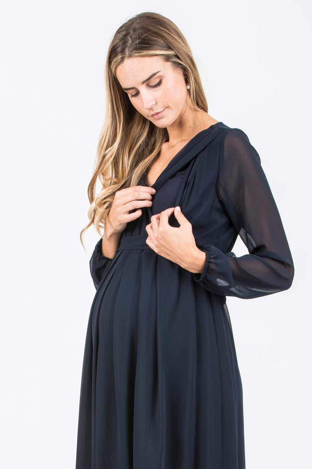 SARA Maternity & Nursing Chiffon Dress in Evergreen