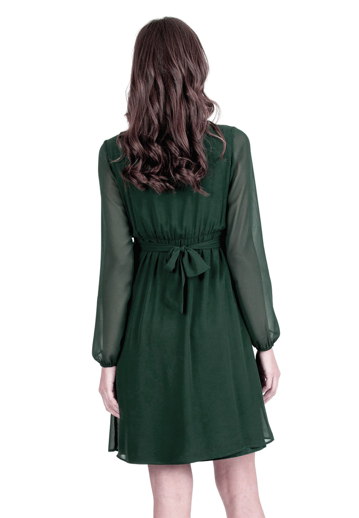 SARA Maternity & Nursing Chiffon Dress in Evergreen