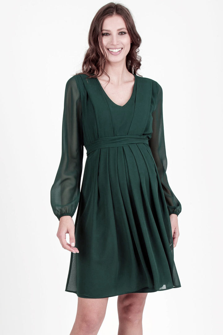 SARA Maternity & Nursing Chiffon Dress in Evergreen