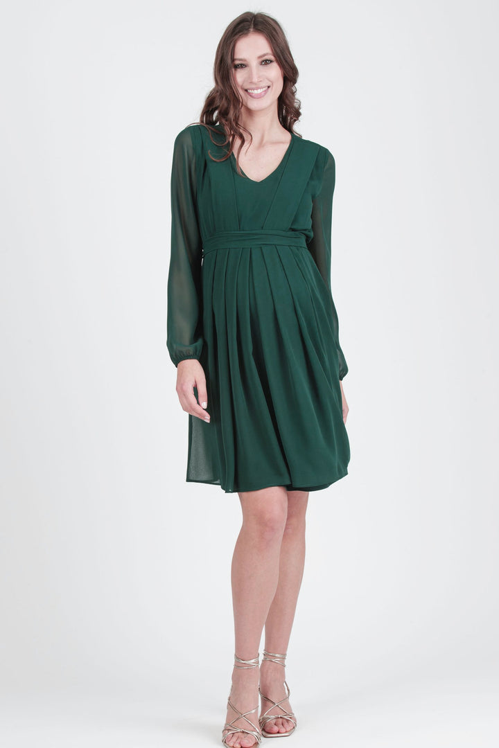 SARA Maternity & Nursing Chiffon Dress in Evergreen