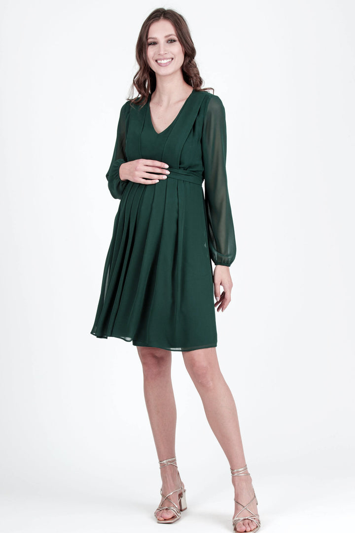 SARA Maternity & Nursing Chiffon Dress in Evergreen