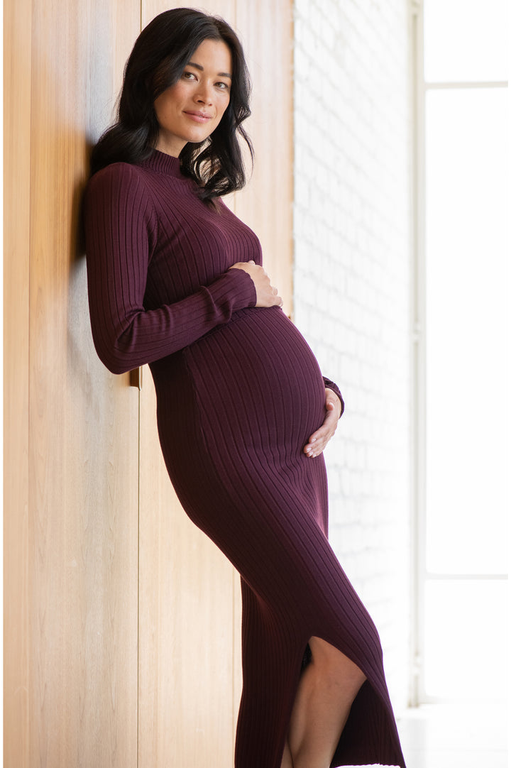 Nella Rib Maternity Nursing Knit Dress in Denim