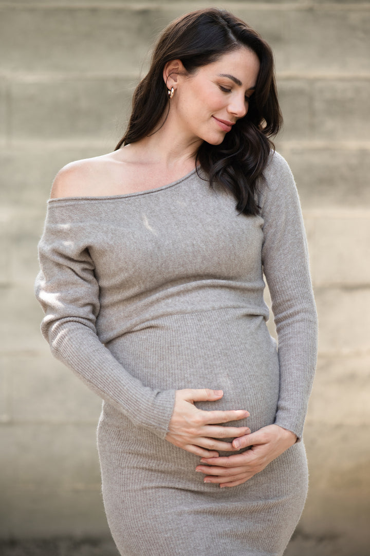 Tobie Off Shoulder Knit Dress Mocha