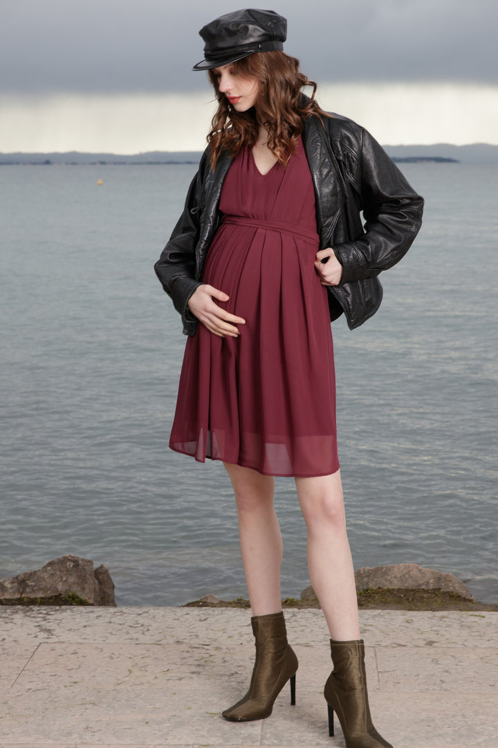 SARA Maternity & Nursing Dress in Claret Chiffon