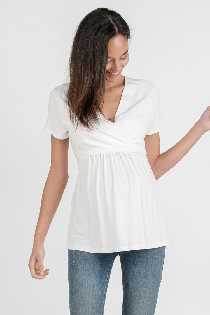 Margherita Maternity & Nursing Top in White by Attesa