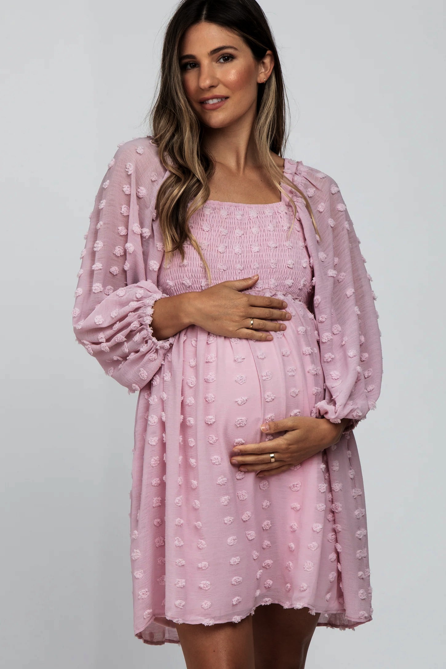 Rich Blush Pompom Baby Shower Maternity Nursing Dress Large