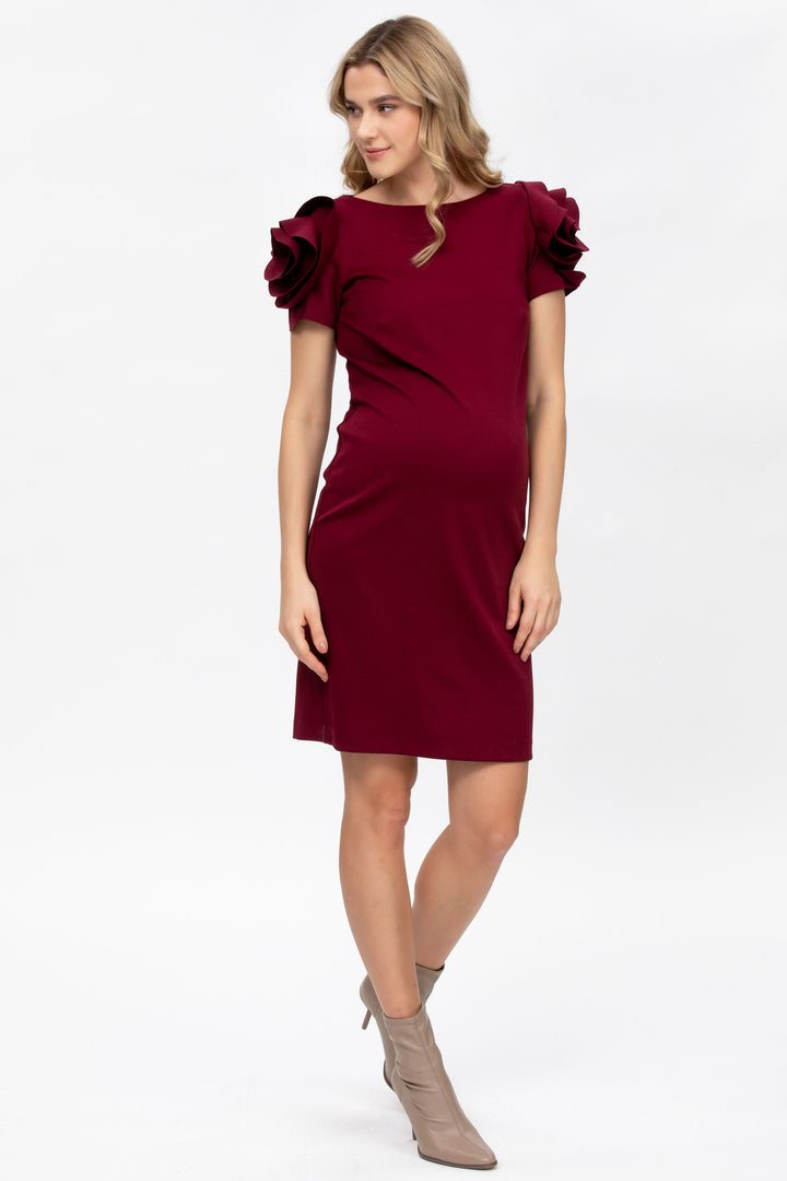 Milano Flower Sleeve Maternity Dress in Stunning Dark Cherry