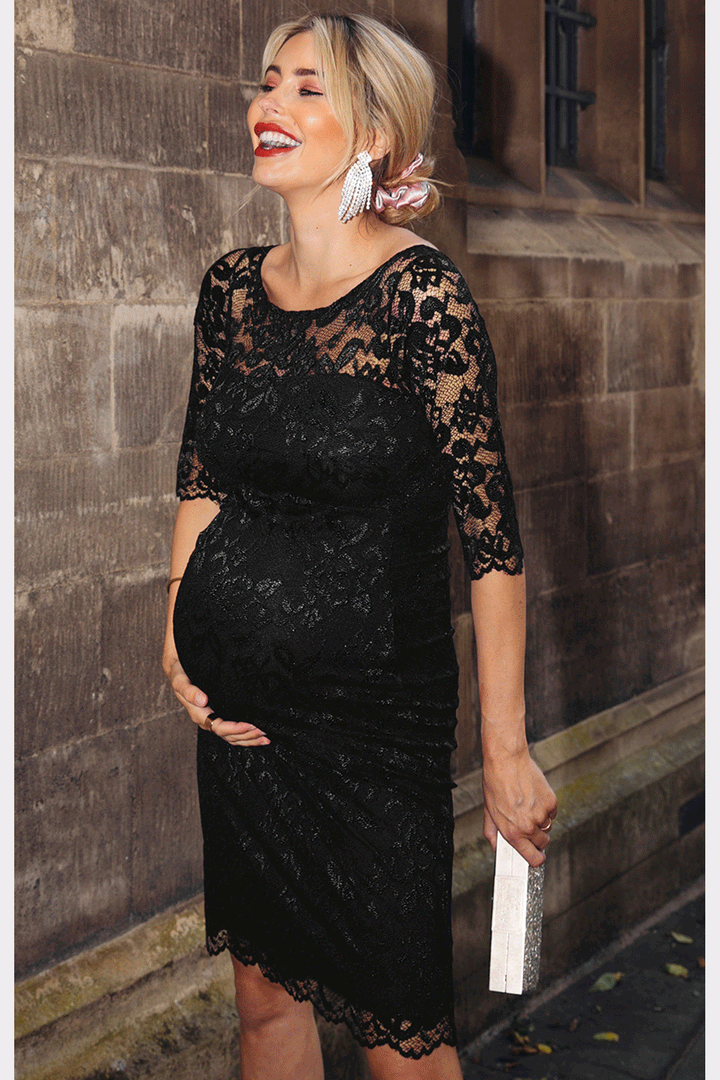 Tiffany Rose Amelia Maternity Lace Dress in Caviar Black