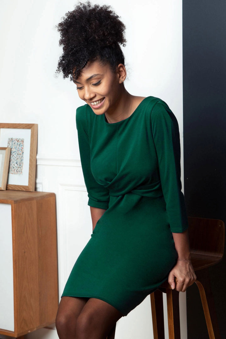 Audrey Maternity Dress in Emerald Ponte