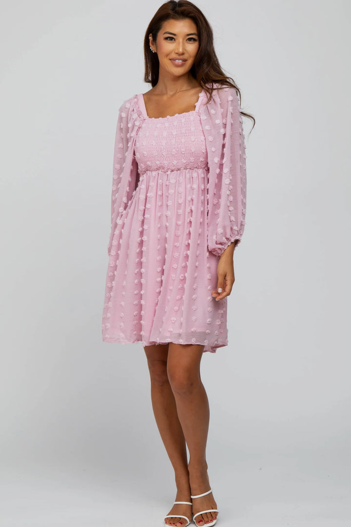 Rich Blush Pompom Baby Shower Maternity Nursing Dress