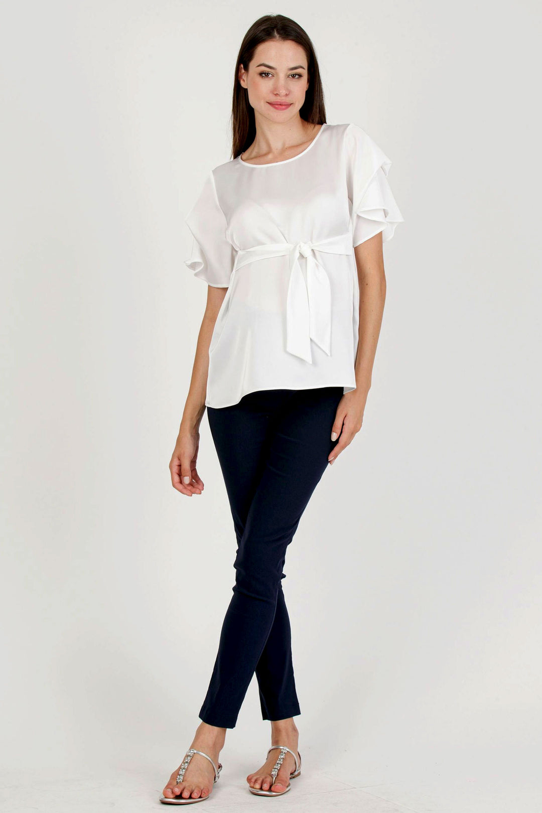 Erica Maternity Blouse with Draped Sleeve White