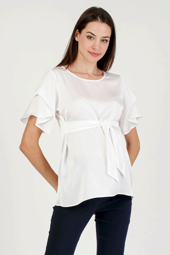 Erica Maternity Blouse with Draped Sleeve White