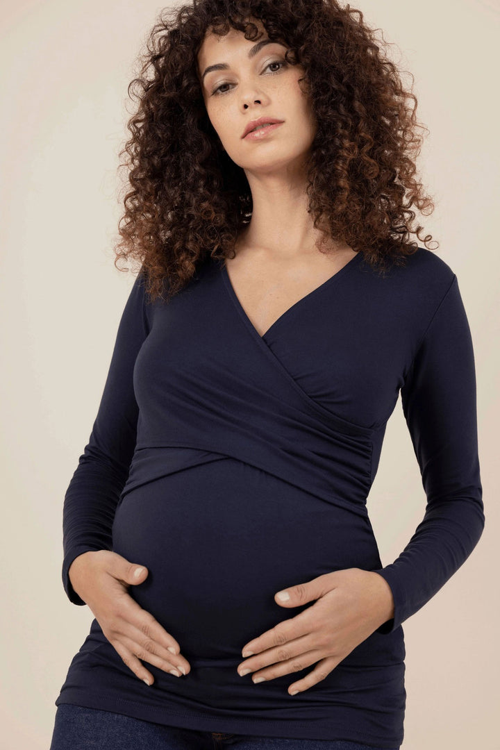 Fiona Long Sleeve Maternity & Nursing Top in  Navy Ecovero