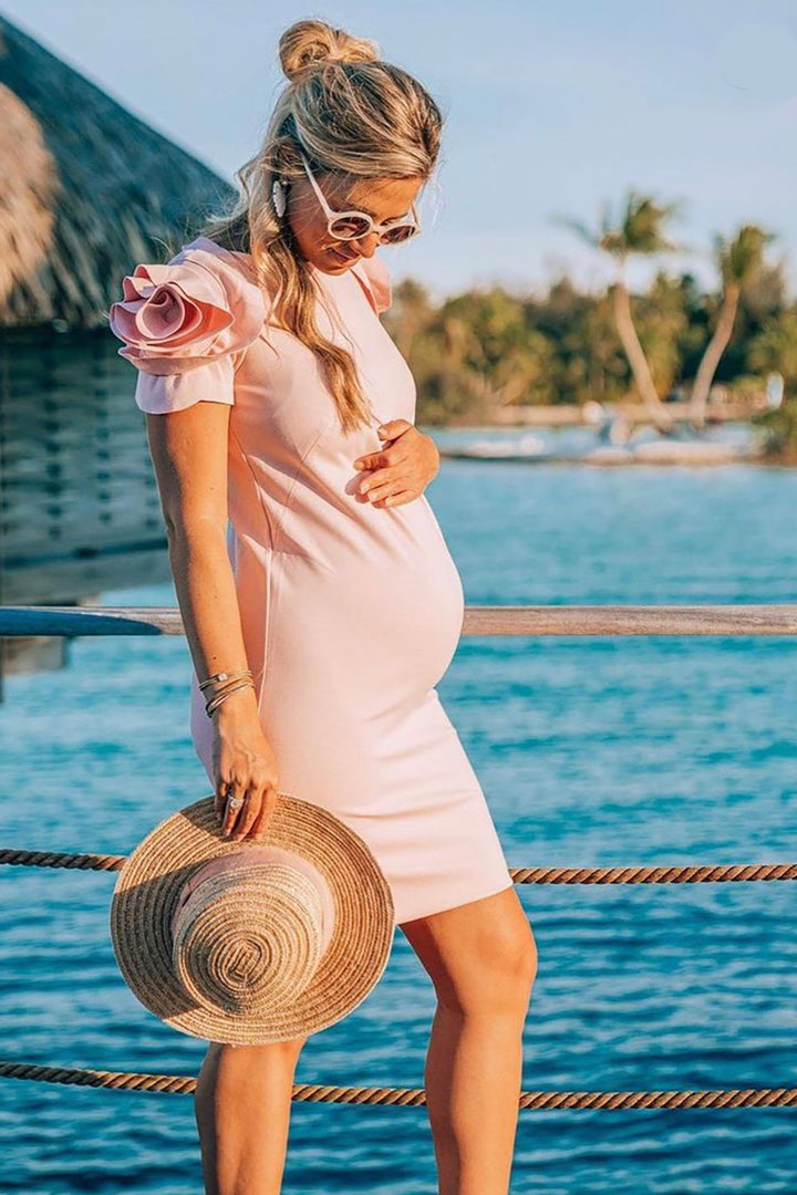 Rose Sleeve Maternity Dress in Blush Pink