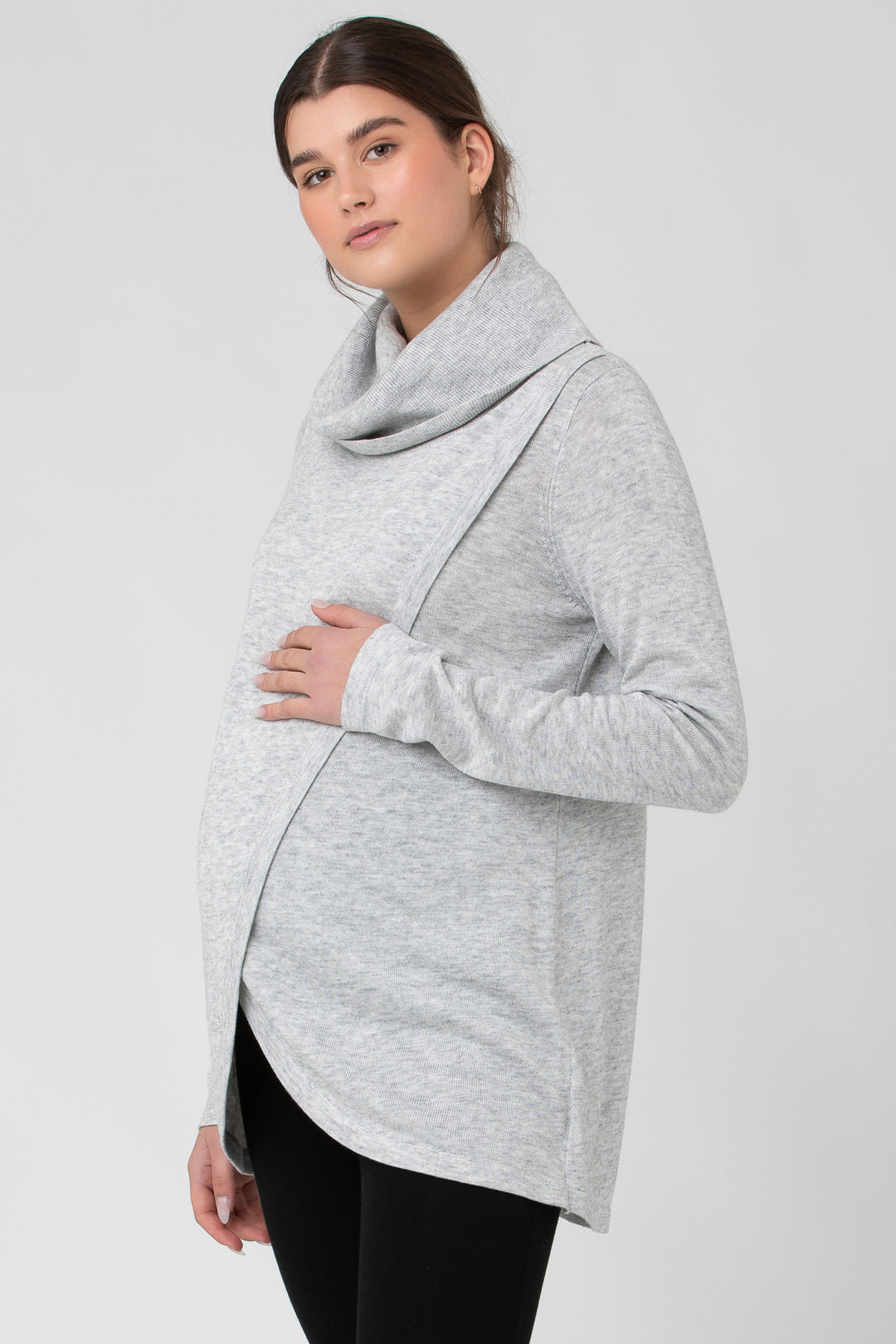 Cowl Neck Maternity Nursing Knit in Heather Grey