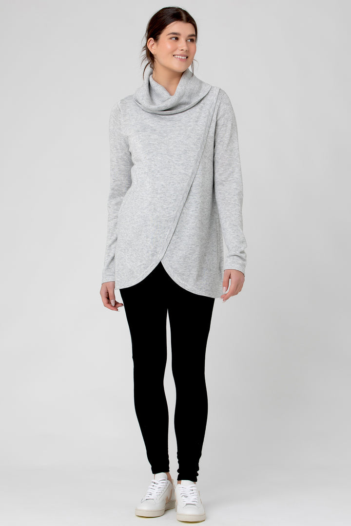 Cowl Neck Maternity Nursing Knit in Heather Grey