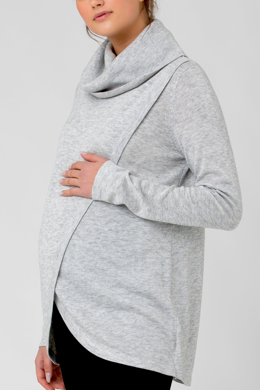 Cowl Neck Maternity Nursing Knit in Heather Grey