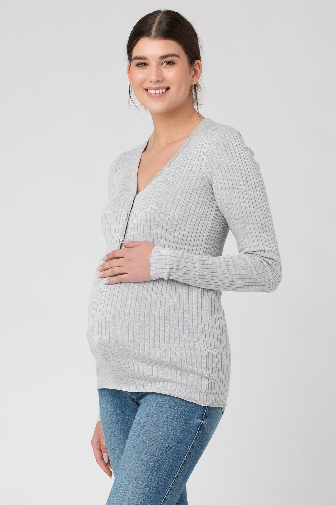 Zoe Button Up Nursing Knit Silver Marle