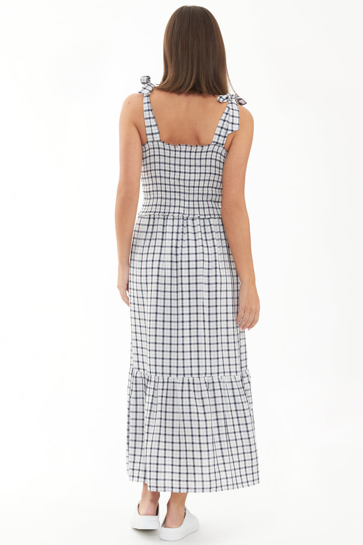 Phoebe Smocked Maternity and Nursing Dress White / Navy