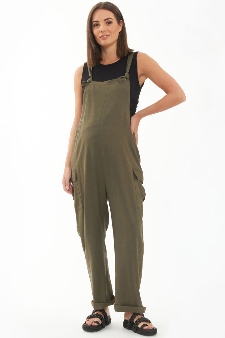 Cargo Pocket Linen Jumpsuit Olive