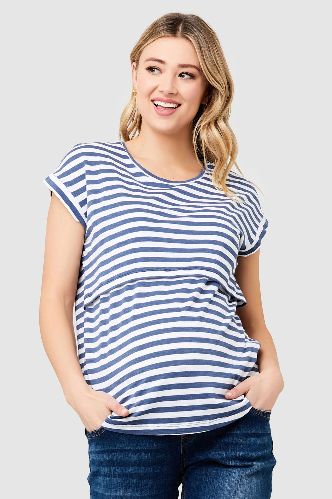 Lionel Short Sleeve Maternity Nursing Tee Indigo/White