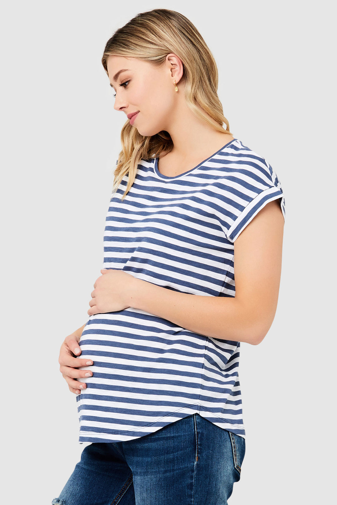 Lionel Short Sleeve Maternity Nursing Tee Indigo/White