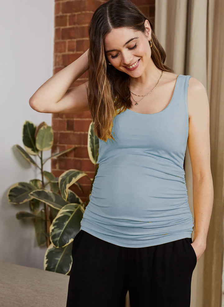 Essential Ruched Maternity Tank in Sky Blue