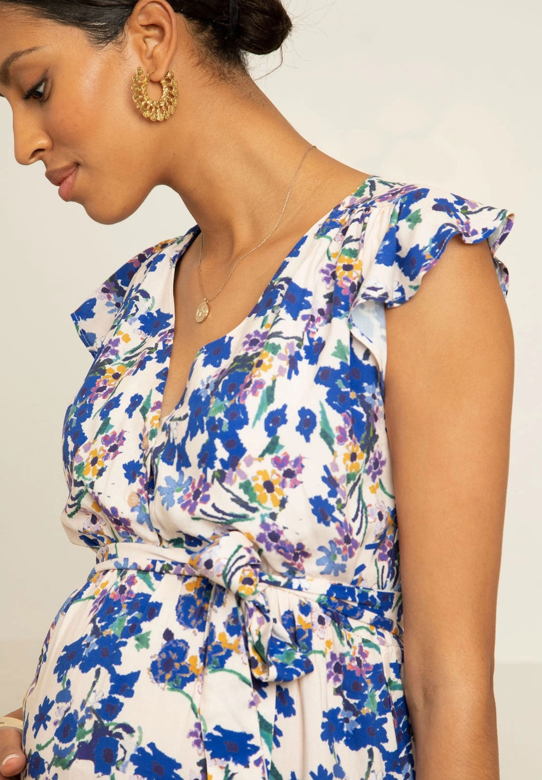 Emy Maternity Nursing Dress en Floute Bleu