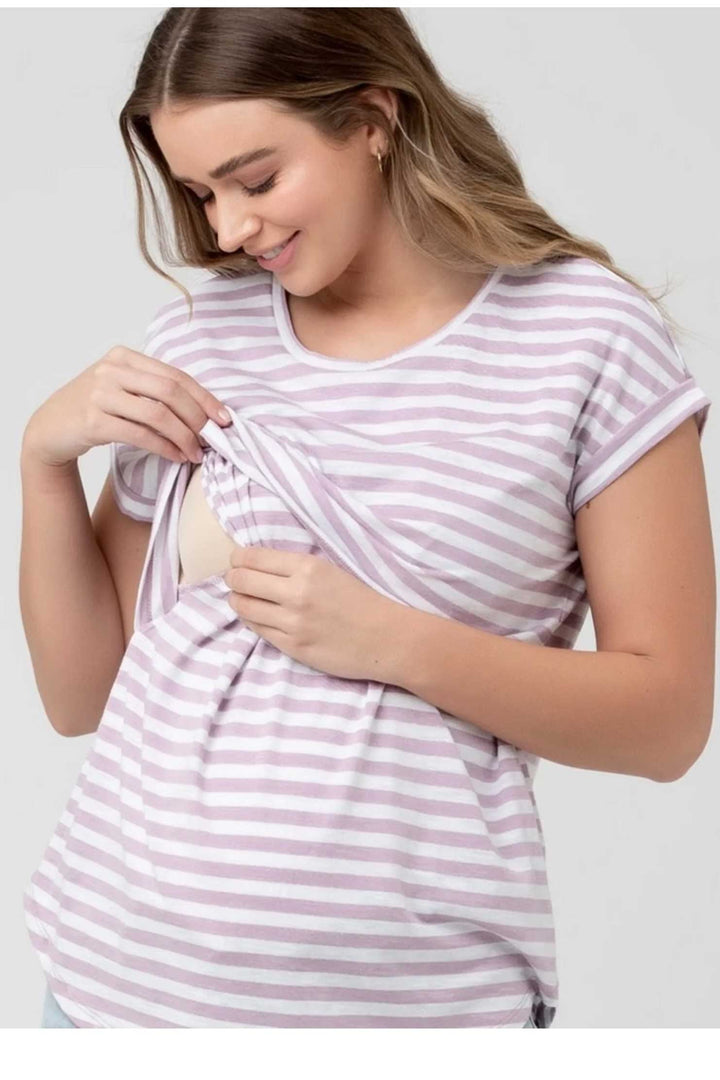 Lionel Short Sleeve Maternity Nursing Tee Lilac/White