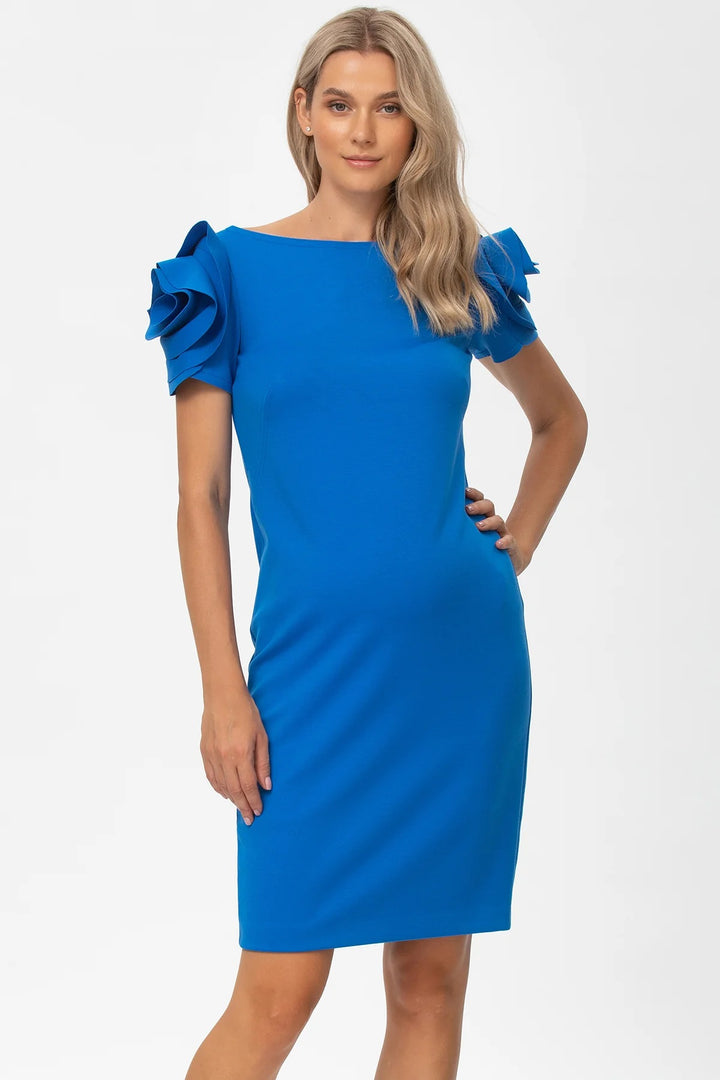 Milano Maternity Dress With Flower Sleeve - in Stunning Azure Blue