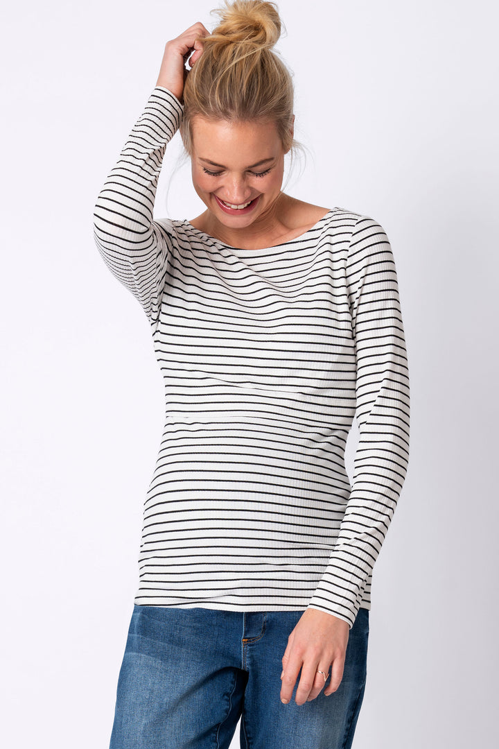 Anne White w/Black stripe Maternity Nursing Top