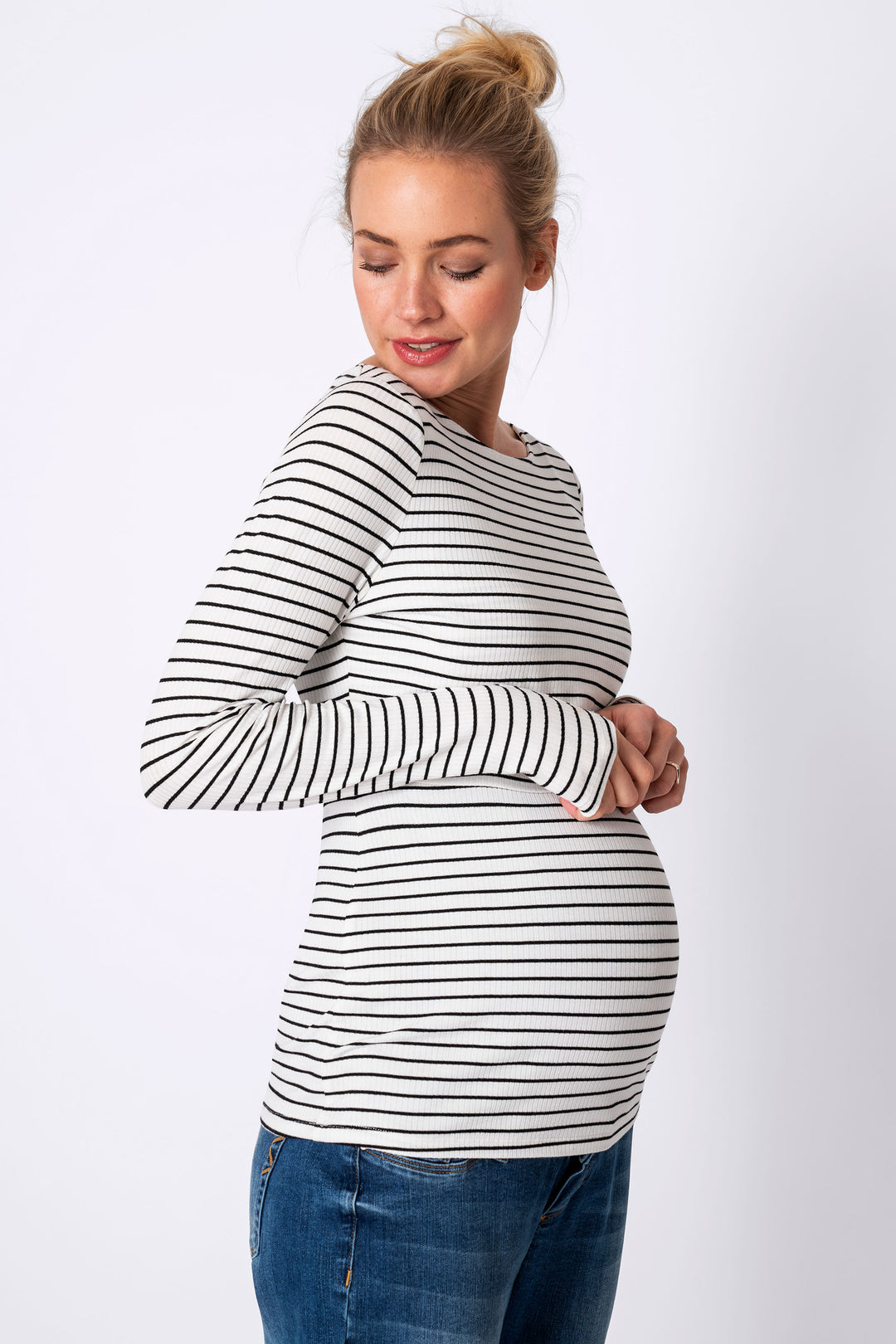 Anne White w/Black stripe Maternity Nursing Top