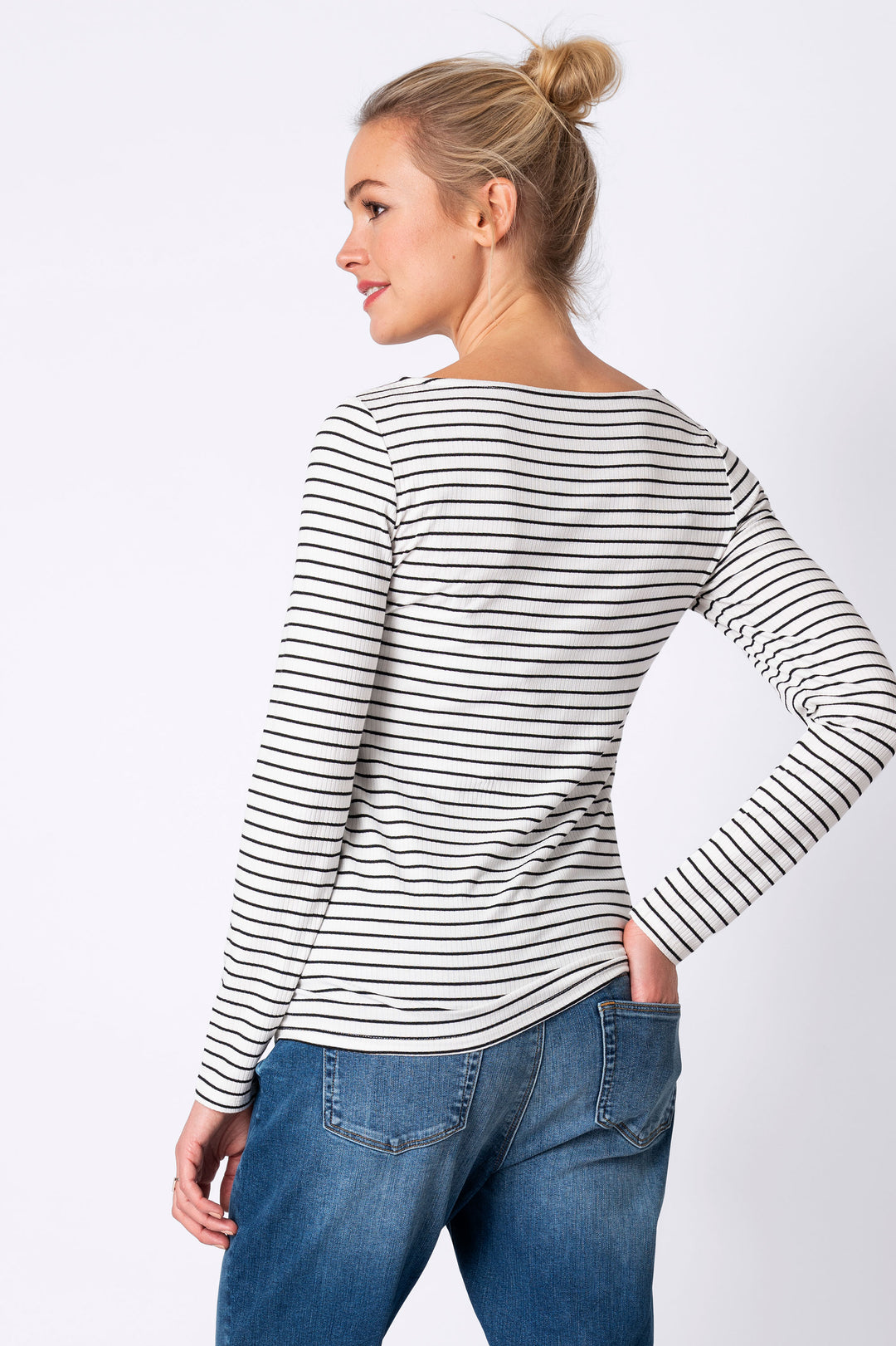 Anne White w/Black stripe Maternity Nursing Top