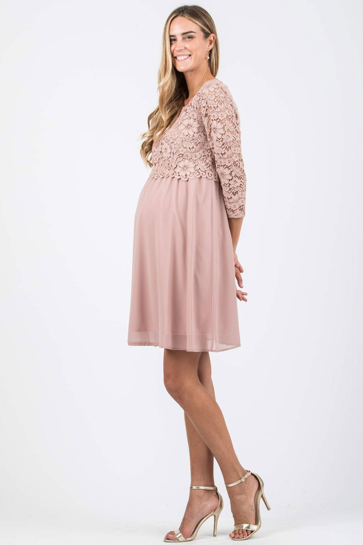 Ava Lace & Chiffon Maternity Nursing Dress