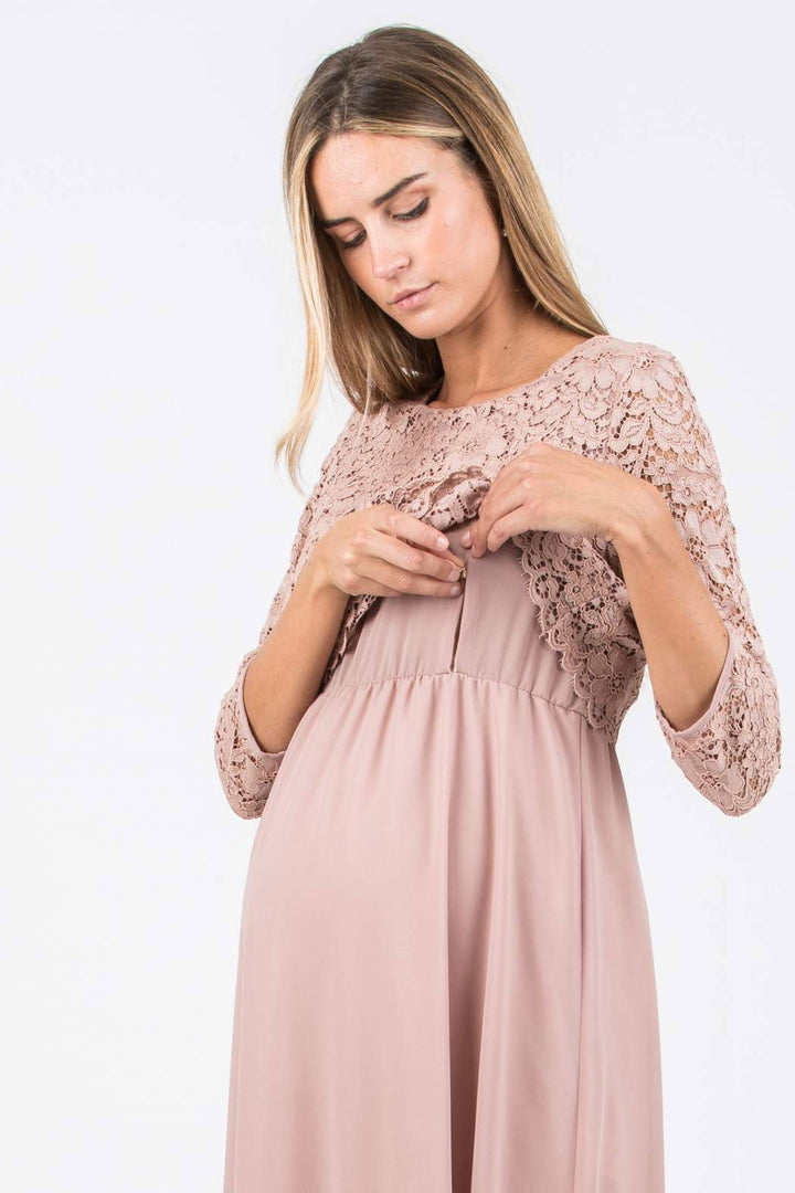 Ava Lace & Chiffon Maternity Nursing Dress