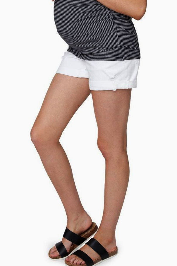 White Baxter Maternity Denim Shorts Ripe