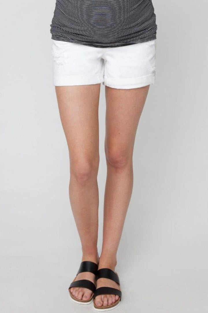 White Baxter Maternity Denim Shorts Ripe