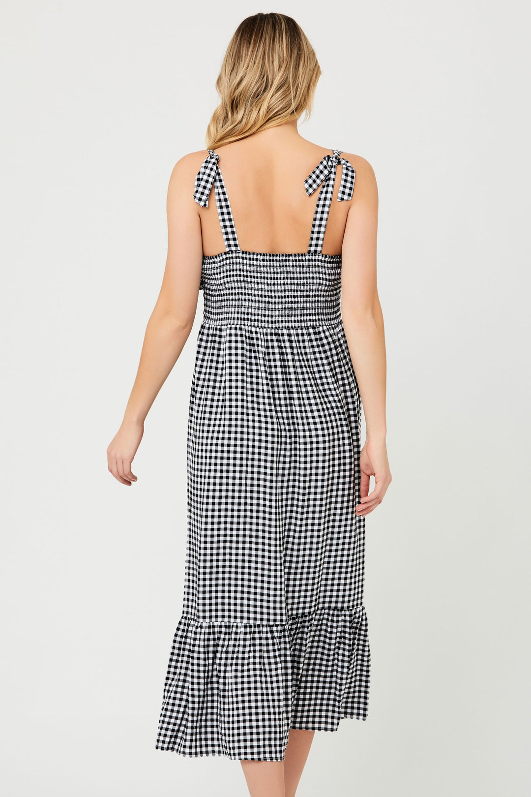 Gingham Maternity Nursing Sun Dress Black / White