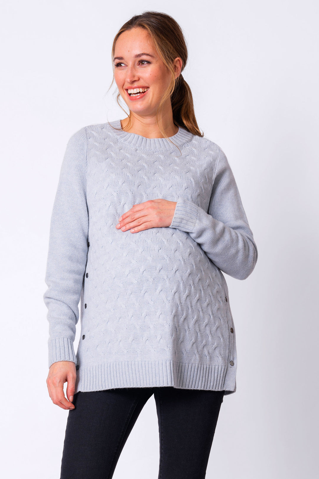 Grete Ice Blue Textured Maternity & Nursing Sweater Seraphine