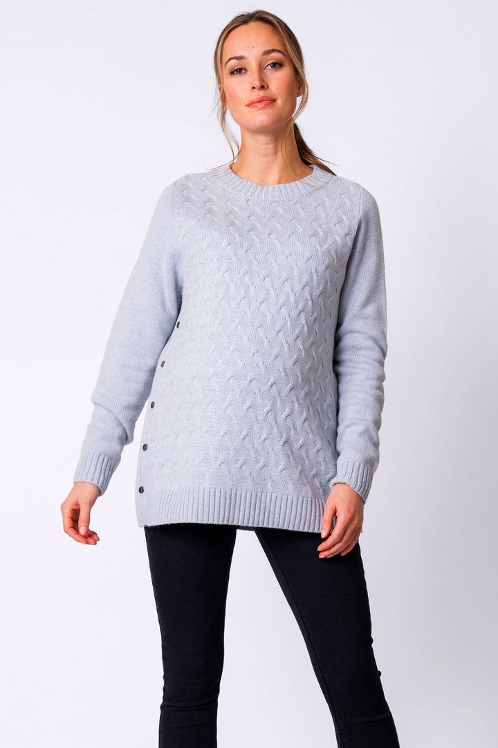 Grete Ice Blue Textured Maternity & Nursing Sweater Seraphine