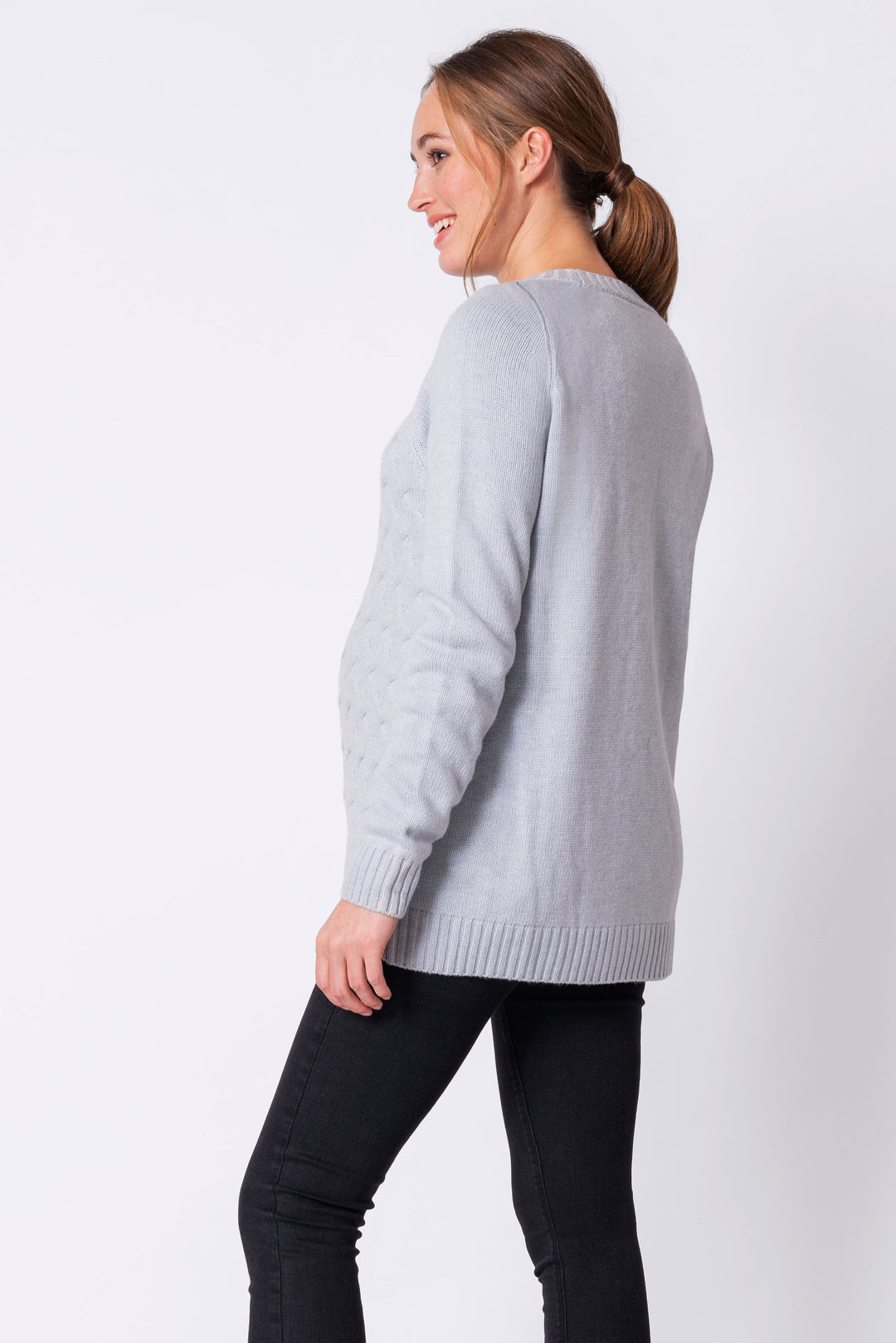 Grete Ice Blue Textured Maternity & Nursing Sweater Seraphine