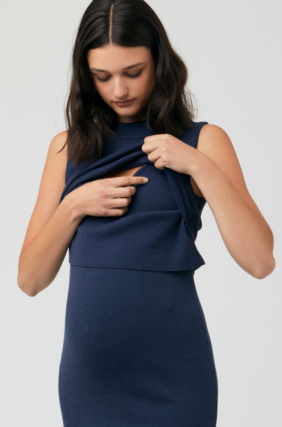 Emma Knit Maternity Nursing Dress in Indigo