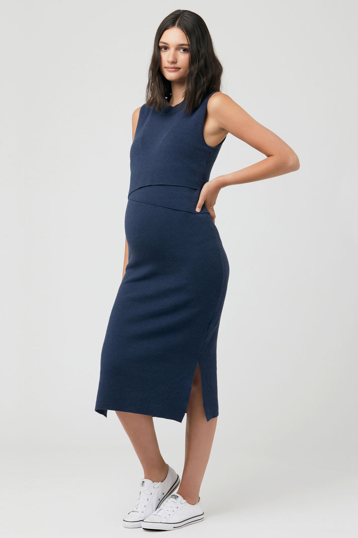 Emma Knit Maternity Nursing Dress in Indigo