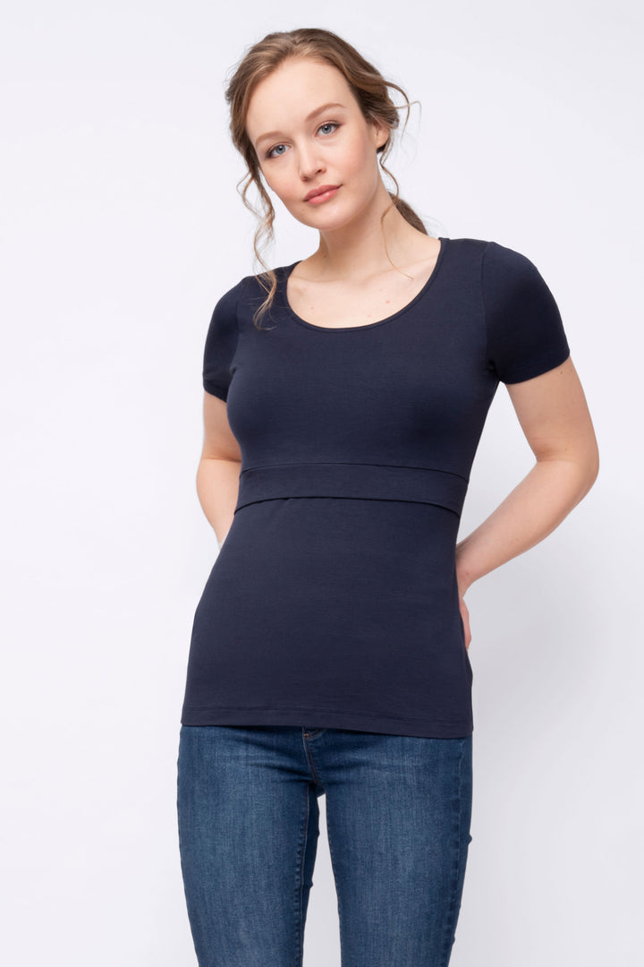 Laina Short Sleeve Maternity Nursing Top Navy Seraphine