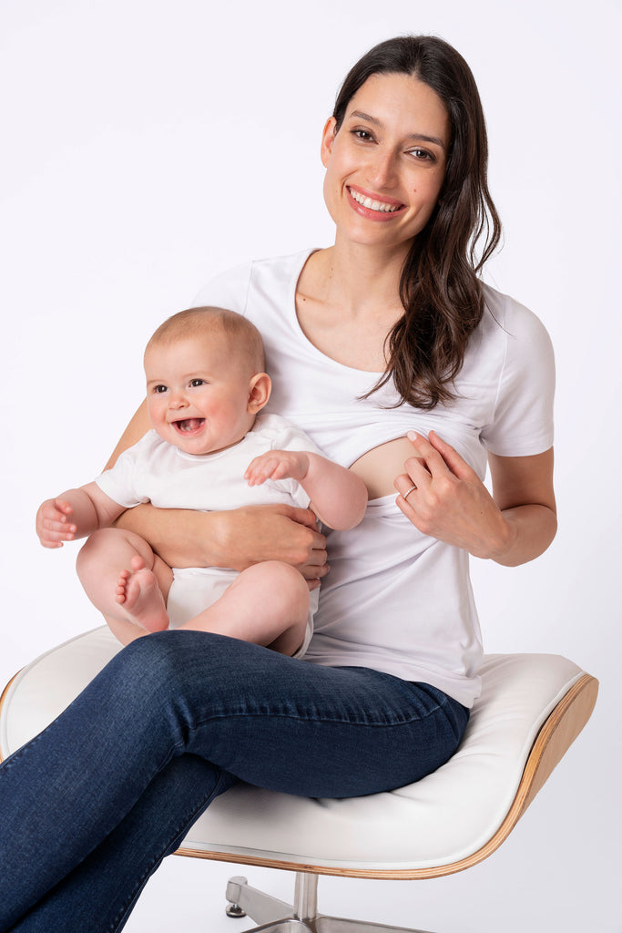 Laina Short Sleeve Maternity Nursing Top Navy Seraphine – Seven Women  Maternity