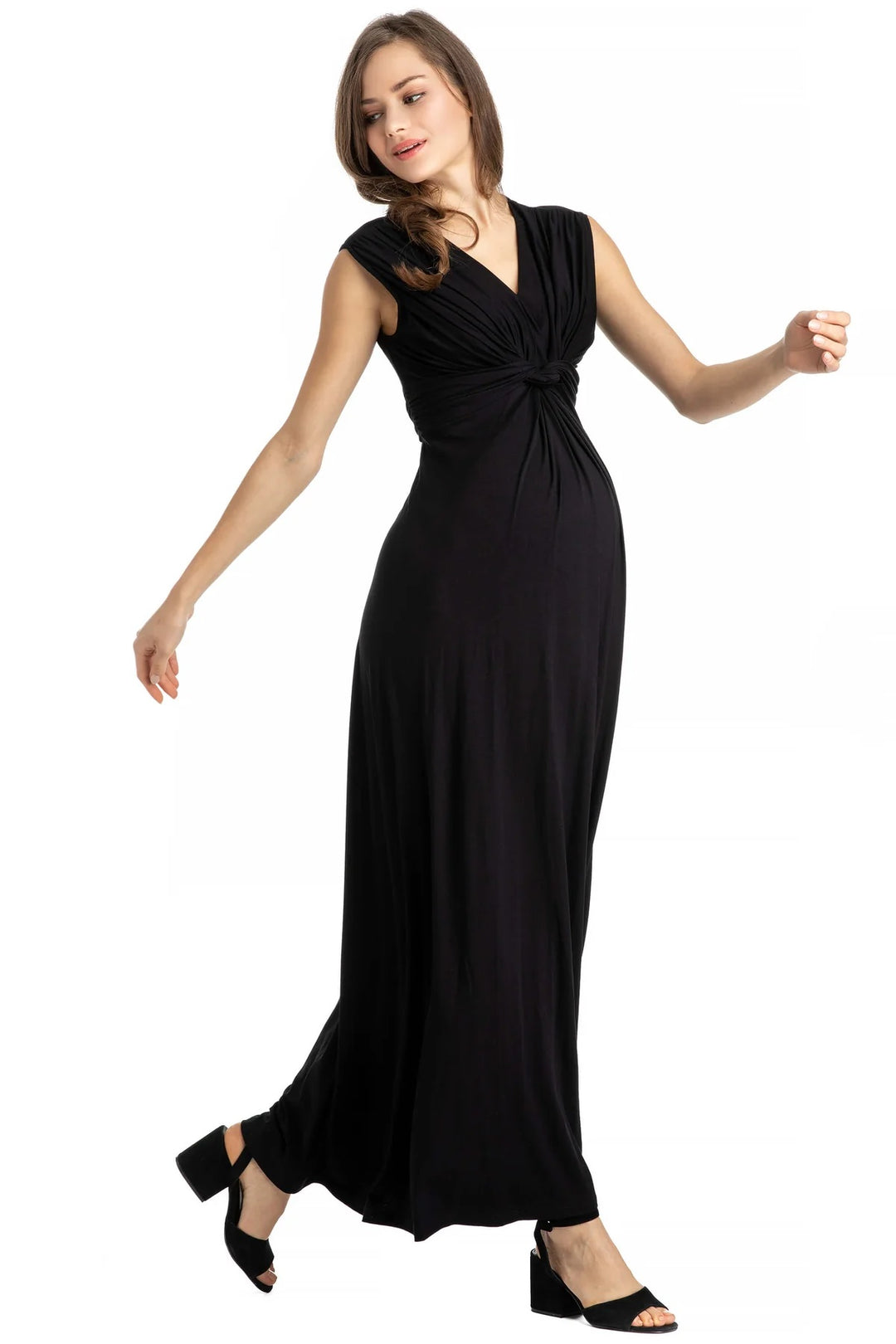 Angelina Maternity Nursing Gown in Caviar