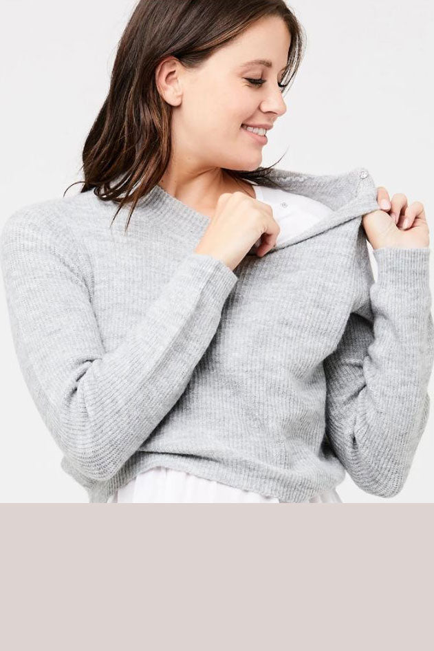 Mandy Detachable Nursing Knit Grey Marle