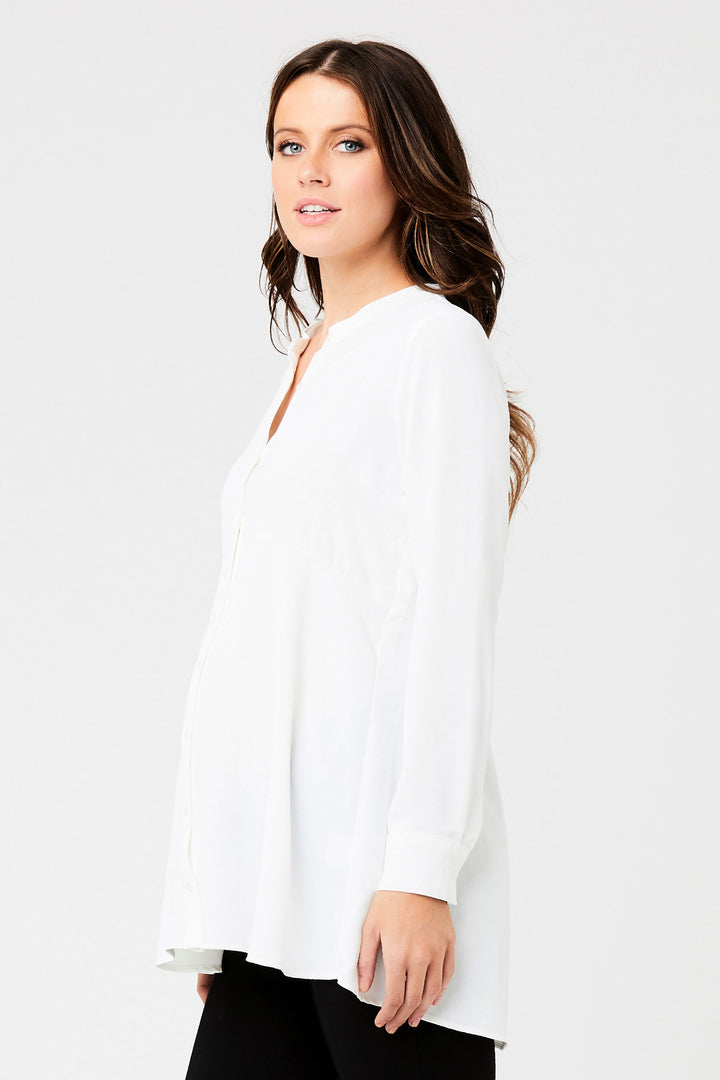 Blake Peplum Maternity Nursing Shirt White