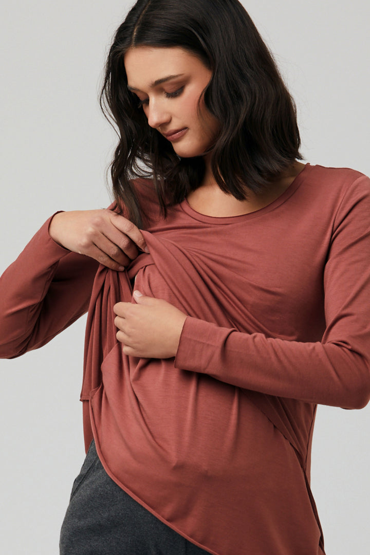 Raw Edge Maternity Nursing Top in Terracotta